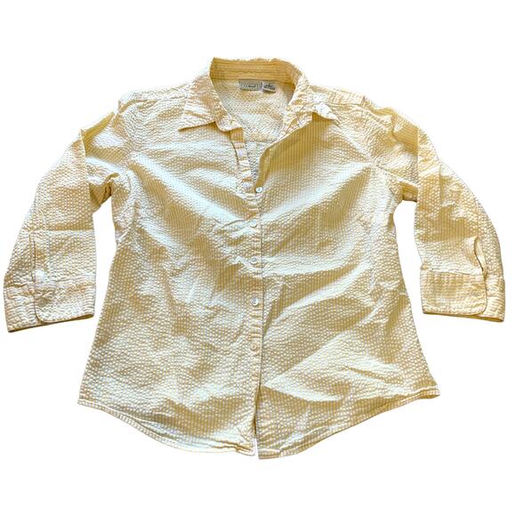 L.L. Bean Yellow Striped Cotton Button Front Shirt Small - Picture 1 of 4